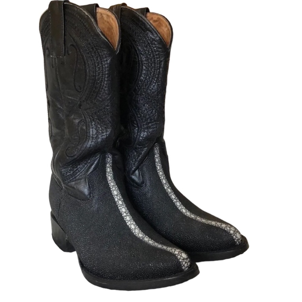 Cowboy boots Black western genuine leather boots sz 8.5